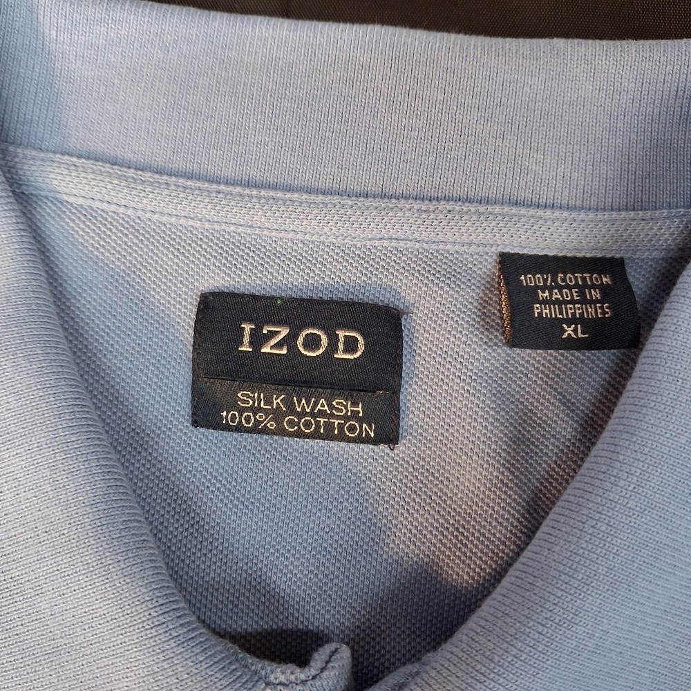 IZOD Polo Shirt Mens XL Silk Wash Light Blue Embroidered Logo EUC